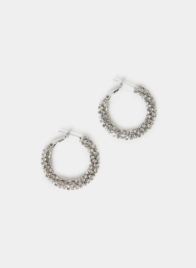 Styli Silver Diamante Hoop Earrings